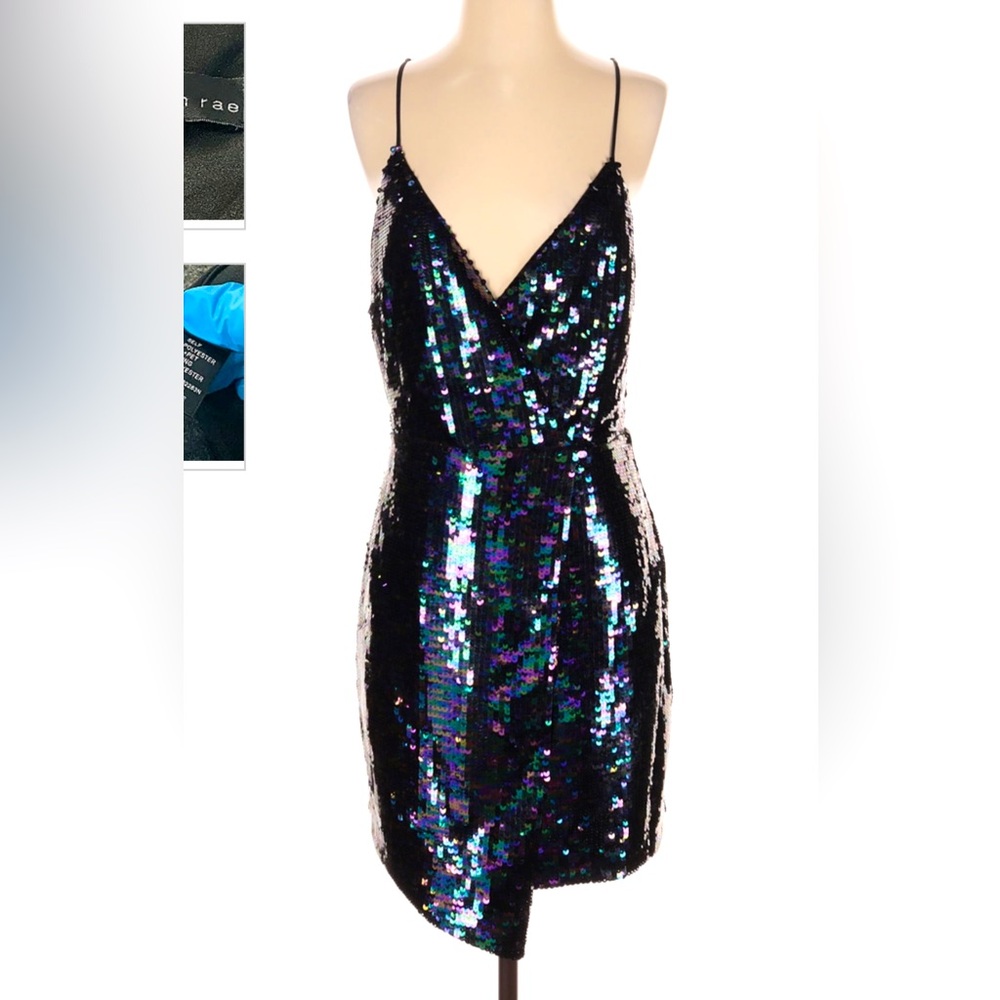 HOT LBD by Adelyn Rae. Sz S, Black iridescent sequin wrap dress.